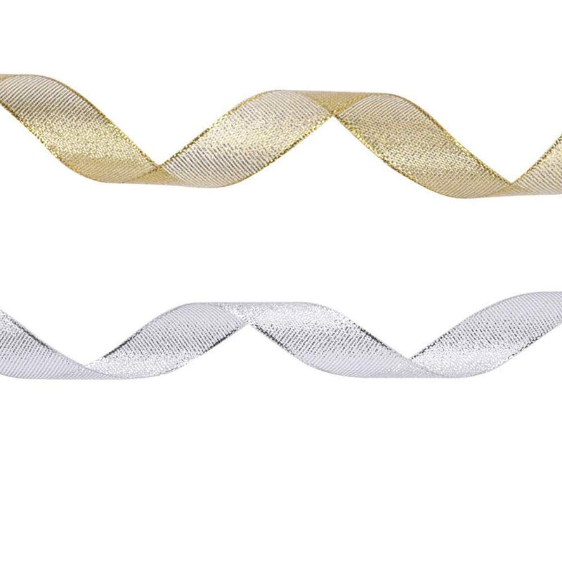 DAYEDZ 2 Rolls 50 Yards Width Metallic Glitter Ribbons 5/8 Inch Sparkly Fabric Wide Ribbon for Gift Wrapping, Crafts, Holiday Wedding Birthday Party Decoration Floral DIY Work(25 Yards Silver & Gold Ribbon) - Image 3